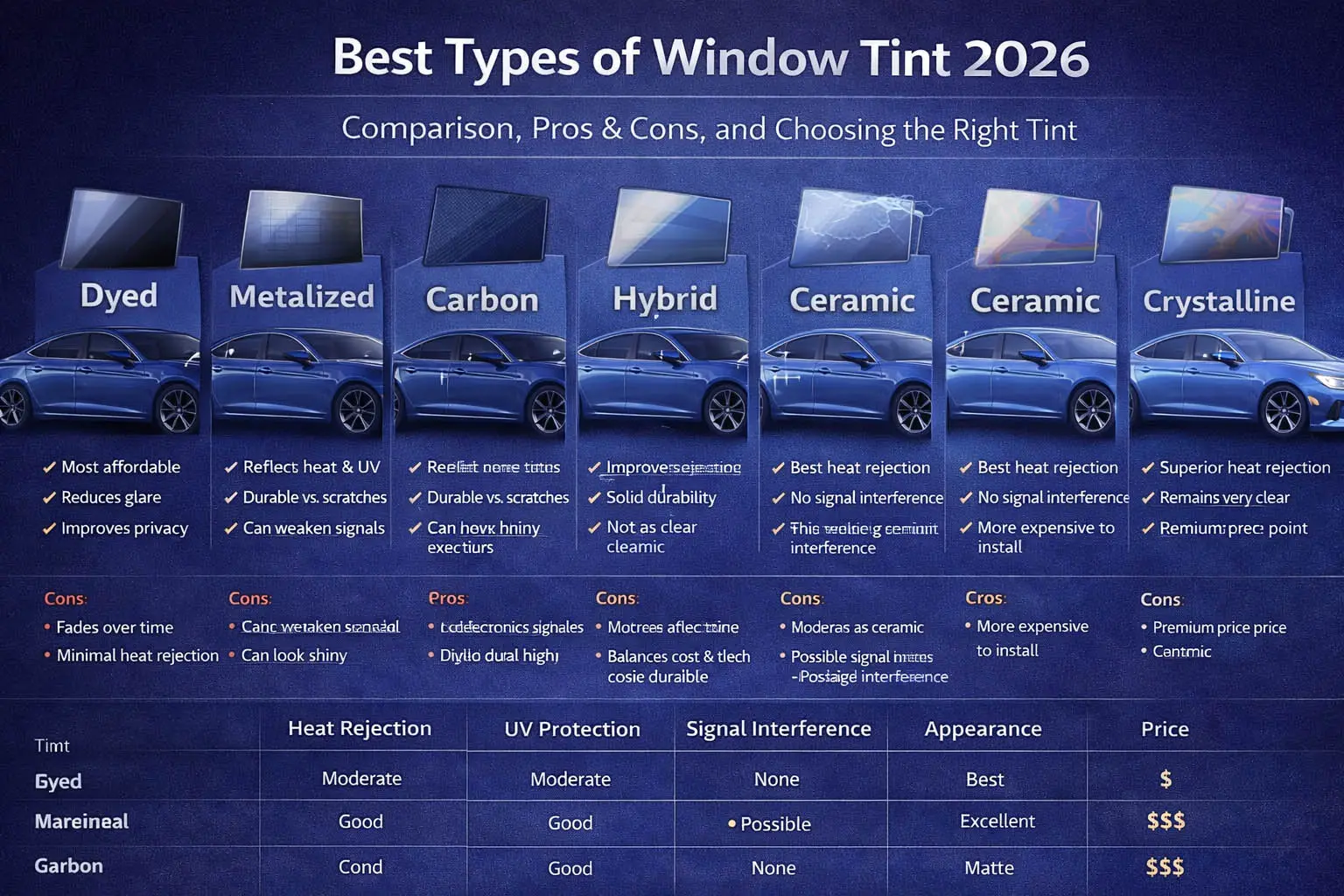 Best Types of Window Tint 2026: Pros, Cons & What Works for Your Car