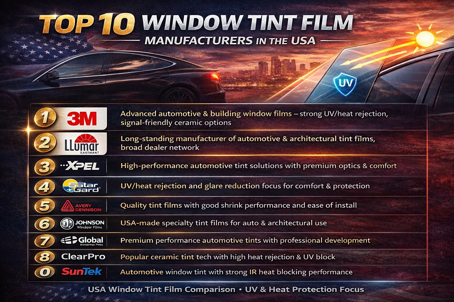 Top 10 Window Tint Film Manufacturers in the USA (2026 Guide)